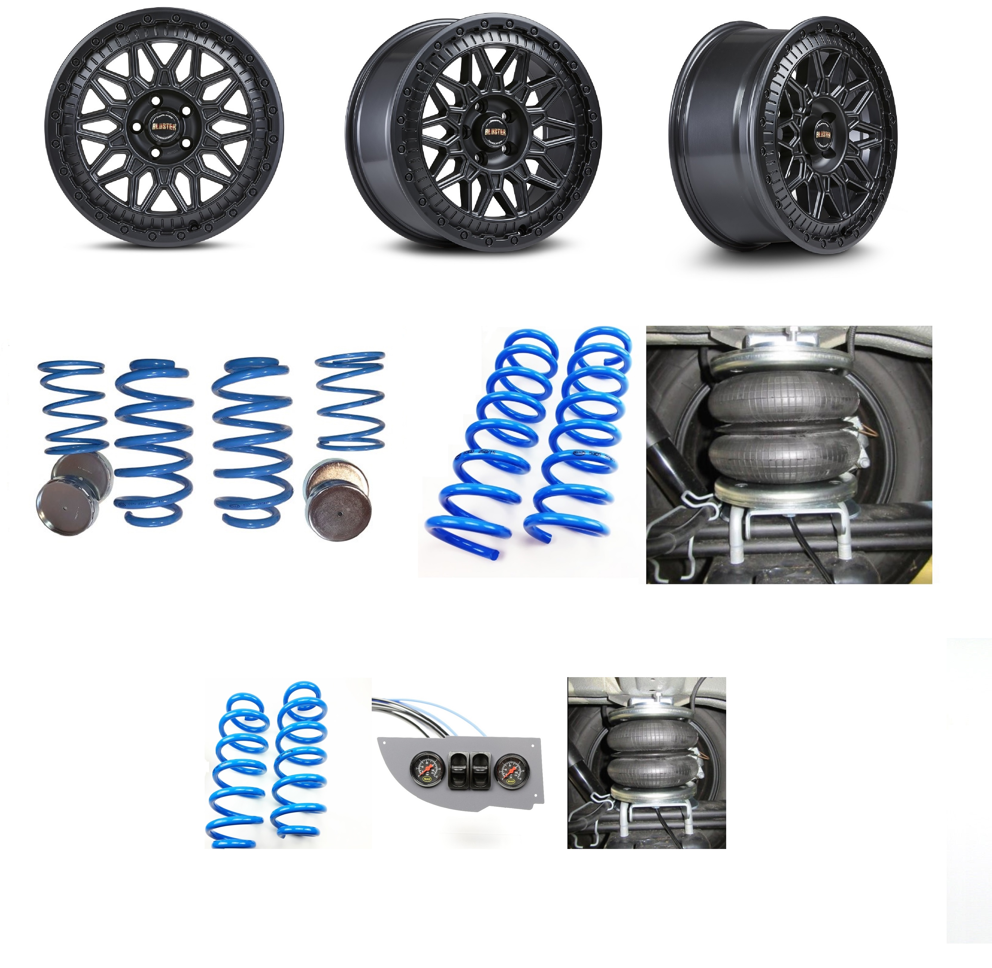 Offroad Sets / MAD Höherlegungsfedern + Bluster Felgen in schwarz