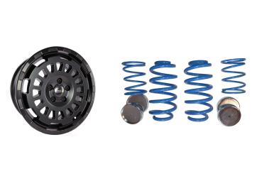 für MAN TGE MAD Höherlegungsfedern + Twin Monotube Monobloc Felgen 8.5x18 Allterrain Set