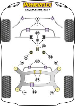Preview: 2- PU Querlenkerlager innen Sturzkorrektur +/- 0.5° VA für BMW 1er F20 F21