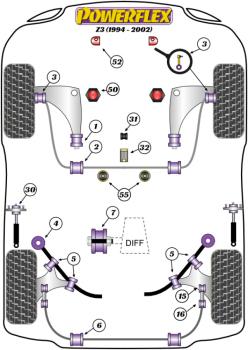 55- PU Getriebelager für BMW Z3 Typ E36 70 Shore Road Powerflex