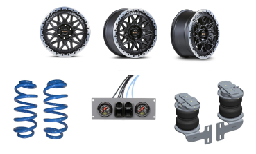 Allterrain Set Komfort für Crafter MAD Höherlegungsfedern Luftfedern Bluster Felgen schwarz poliert