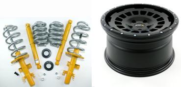 Offroad Paket für VW T5 T6 T6.1 17 Zoll Twin-Monotube AT1 Allterrain Felgen mit Anfahrschutzring + Eibach Koni Höherlegungsfahrwerk 35mm