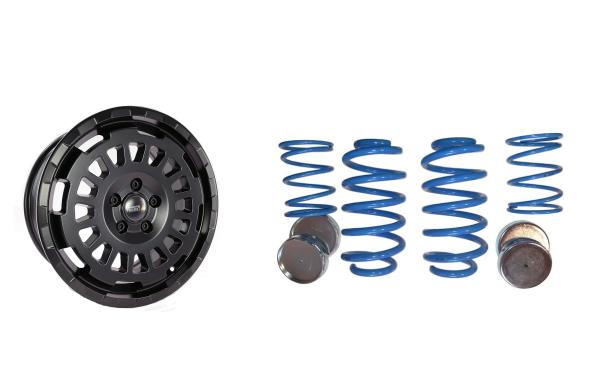 für MAN TGE MAD Höherlegungsfedern + Twin Monotube Monobloc Felgen 8.5x18 Allterrain Set