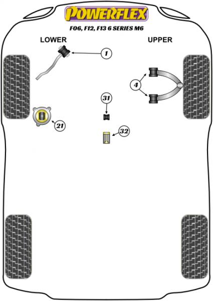 32- PU Lager Buchse hinten Schaltgestänge für BMW 6er + M6 F06 F12 F13