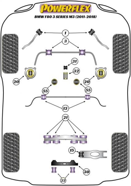 32- PU Lager Buchse hinten Schaltgestänge für BMW 3er + M3 F30 F31 F34 F80