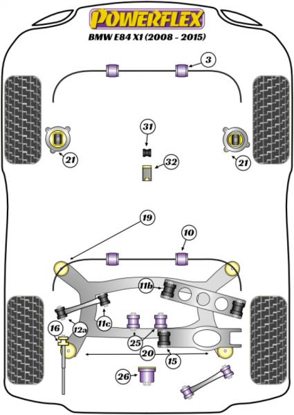 3- Stabilisatorlager 26.5mm VA für BMW X1 E84 Powerflex PFF5-4602-26.5