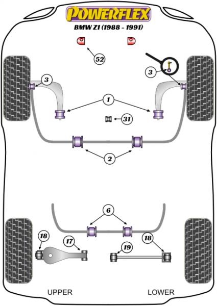 52- PU Puffer Kühlerhalterung für BMW Z1 8mm Versatz nach vorne PFF5-4652