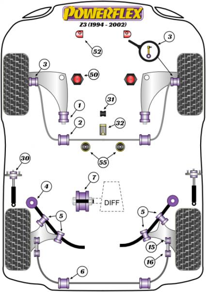 52- PU Puffer Kühlerhalterung für BMW Z3 E36 8mm Versatz nach vorne PFF5-4652