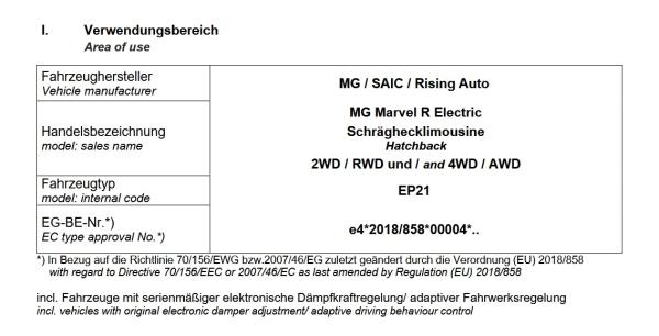 für MG Marvel R EV MAD Zusatzfedern Höherlegungsfedern 20mm Verstärkung HA HV-010015