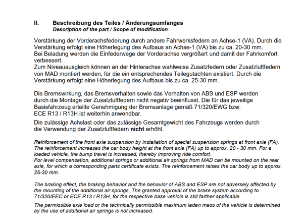 MAD Höherlegungsfedern Luftedern Basis für Transit VII V363 Allrad 4x4 310 330 350