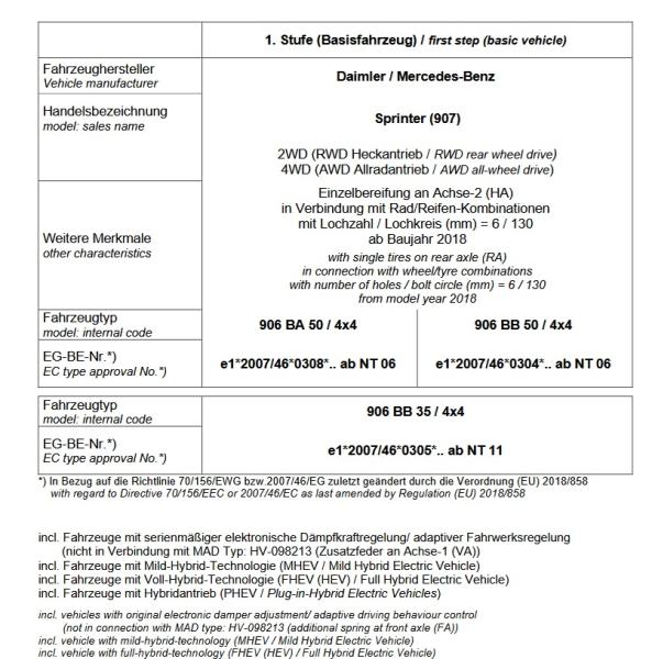 für Sprinter 907 4x4 Allrad MAD Zusatzfedern Höherlegungsfedern VA HV-098213