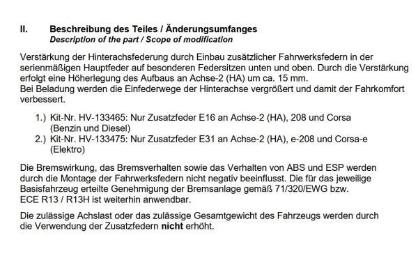 für Corsa F Elektro MAD Zusatzfedern Höherlegungsfedern 15mm Verstärkung HA HV-133475