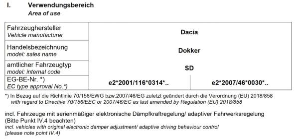 Dacia Dokker Express MAD Höherlegungsfedern verstärkte Federn ca 20mm höher HA