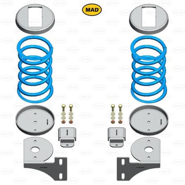 für MAN TGE MAD Höherlegungsfedern + Twin Monotube Monobloc Felgen 8.5x18 Allterrain Set