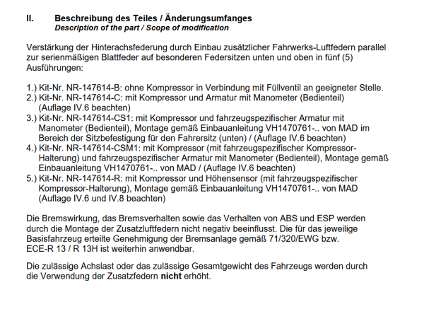 MAD Zusatzluftfeder SmartAir Luftfederung HA für Interstar XDD FWD