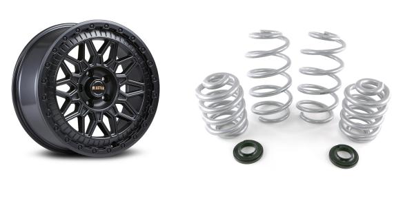 für T5 T6 17 Zoll Offroad Set Bluster Felgen 8,5x17 ET45 schwarz Eibach Höherlegungsfedern