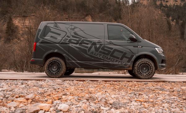 Offroad Paket für VW T5 T6 T6.1 17 Zoll Twin-Monotube AT1 Allterrain Felgen mit Anfahrschutzring + Eibach Koni Höherlegungsfahrwerk 35mm