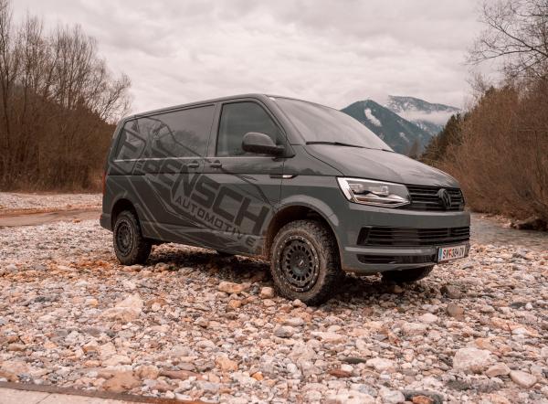 Offroad Paket für VW T5 T6 T6.1 17 Zoll Twin-Monotube AT1 Allterrain Felgen mit Anfahrschutzring + Eibach Koni Höherlegungsfahrwerk 35mm