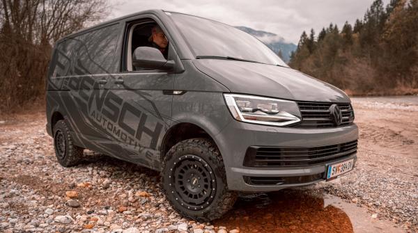 Offroad Paket für VW T5 T6 T6.1 17 Zoll Twin-Monotube AT1 Allterrain Felgen mit Anfahrschutzring + Eibach Koni Höherlegungsfahrwerk 35mm